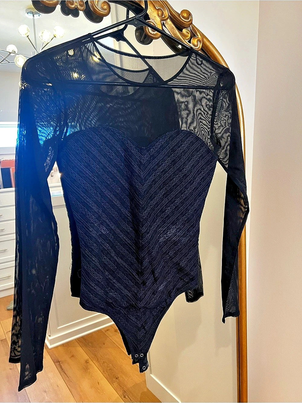 Black Sheer Long Sleeve Bodysuit Like New